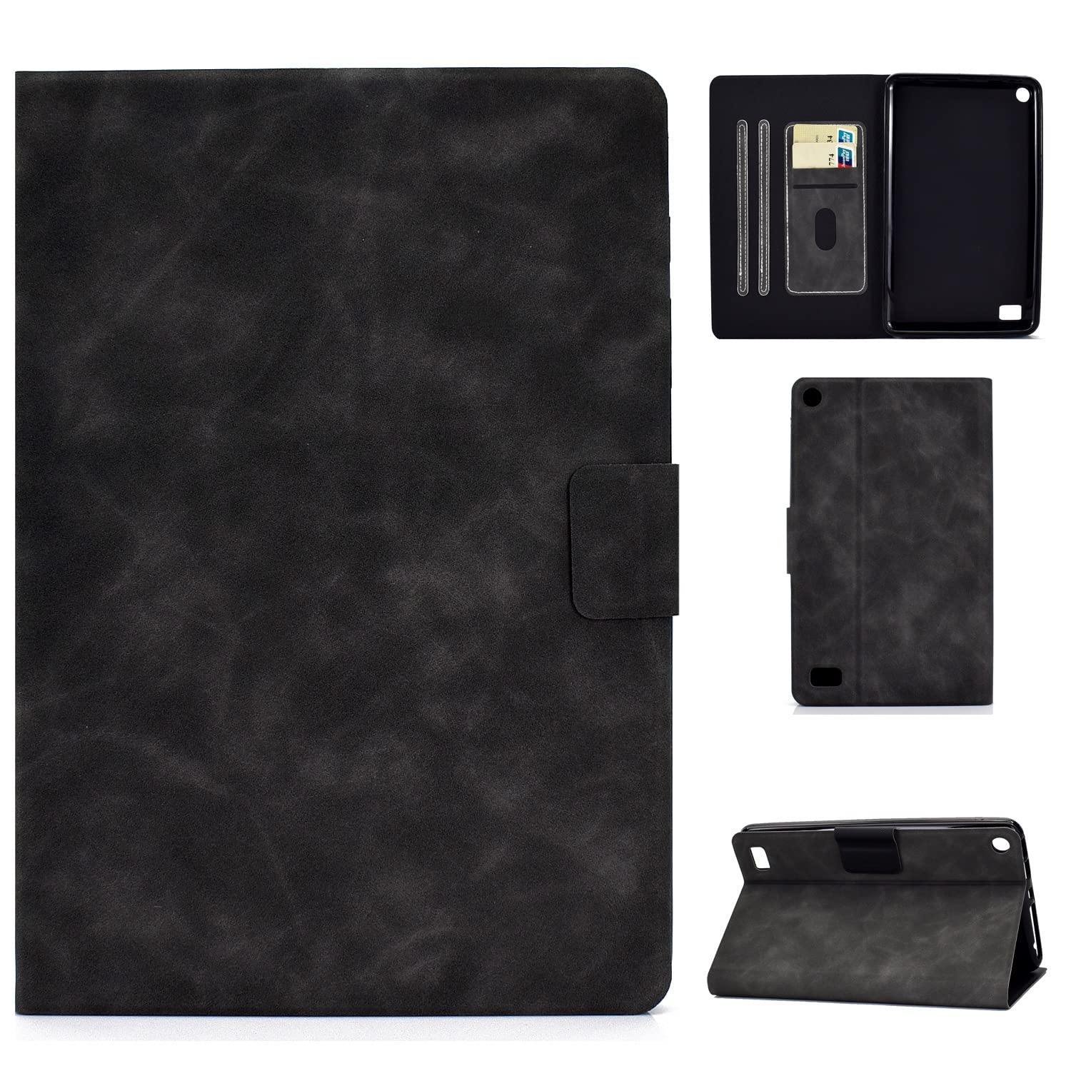 Pokrywa tabletu Case For Kindle Fire 7 2019/2017/2015 (9. / 5. generacja) Tablet, dla inch Folio Cover Multi-Angle Viewing W Slot Card Smart(Noir)
