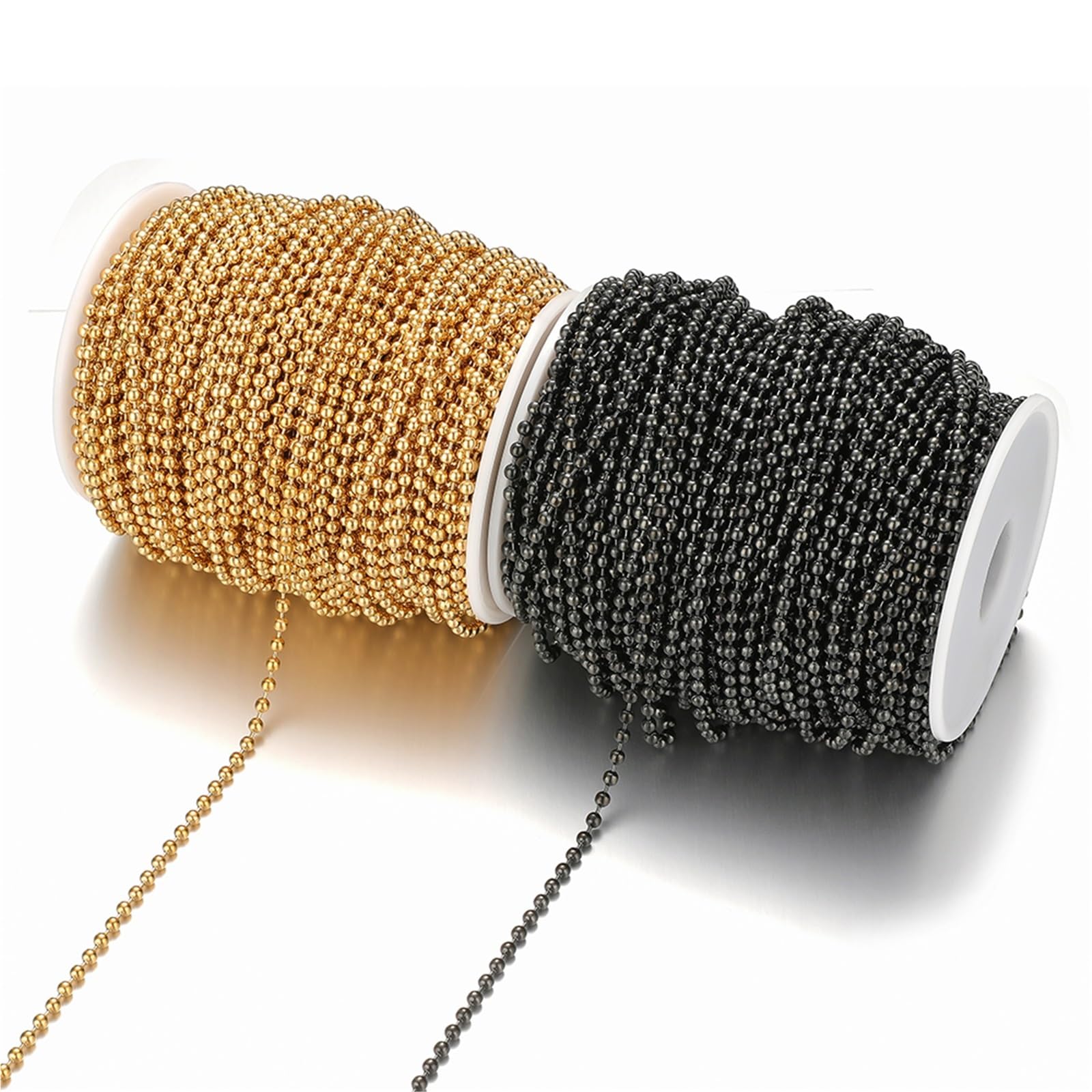 Catene Catena a sfere in acciaio inossidabile 5 metri 1, mm 2,3 Perline for creazione di gioielli fai da te(Gold Color,Beads 2mm)