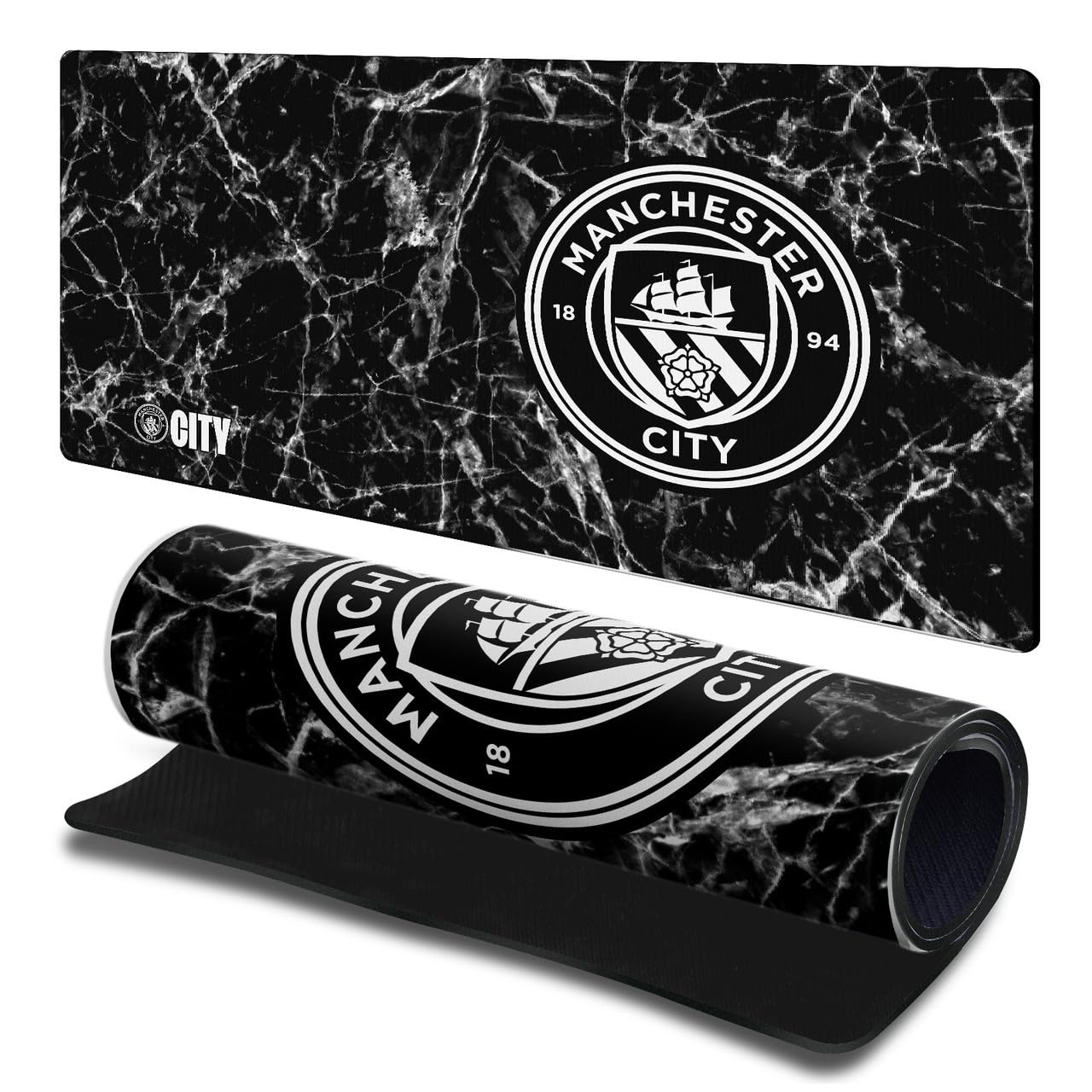 Head Case Designs Officially Licensed Manchester City Man City FC Black Marble Crest Logo Gaming Office Desk PC Keyboard Mouse Mat Pad 23.62 x 11.81 x 0.12 inches (600 x 300 mm) - L โ image 1