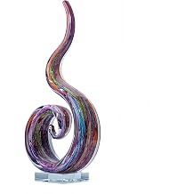 Hand Blown Murano Style Glass Sculpture, 14" Single Spiral Flame Abstract Art Figurine Collectible, Modern Home Decor for Living Room Office Aquarium, Unique Gift for Art Lovers