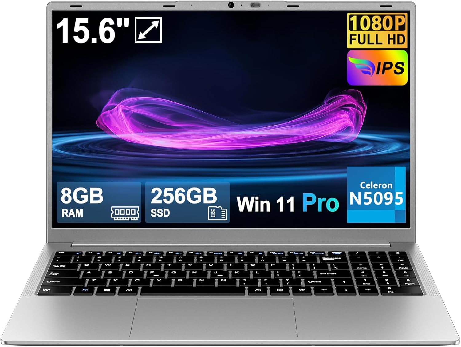 Ruzava 2026 Ordenador Portátil 15,6 Pulgadas Celeron N5095 2,9 GHz Win11 Pro 8GB 256GB SSD Expansión 1TB 5G WiFi BT4.2 HDMl USB 3.0 Portatil con Ratón Inalámbrico y Teclado Español Membrana - Silver