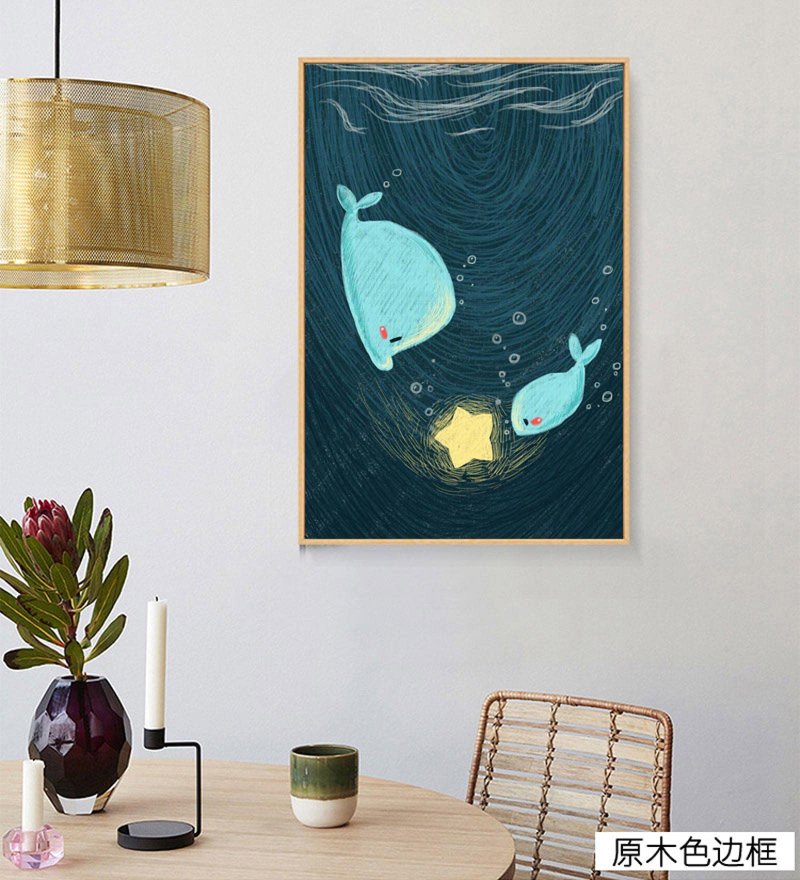 Baleine ours renard enfant affiche pépinière mur Art photo et impressions forêt animal peinture enfant bébé Kawaii chambre décor (24x32in) 60x80cmx3 cadre interne