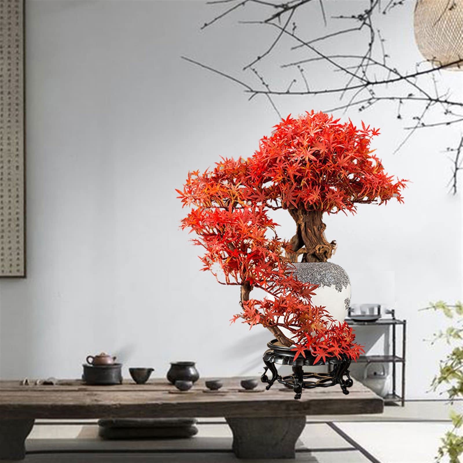 Bonsai Artificiale Foglia d'acero artificiale Bonsai Piante finte for interni Grandi piante Decorazioni con vasi in ceramica for la casa for Decorazioni simulate