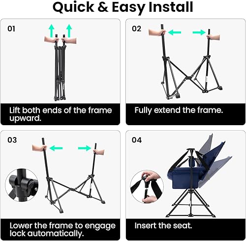Miniatura 9 de Silla de camping hamaca para adultos con respaldo ajustable, silla hamaca plegable acolchada resistente que soporta 400 libras, silla hamaca