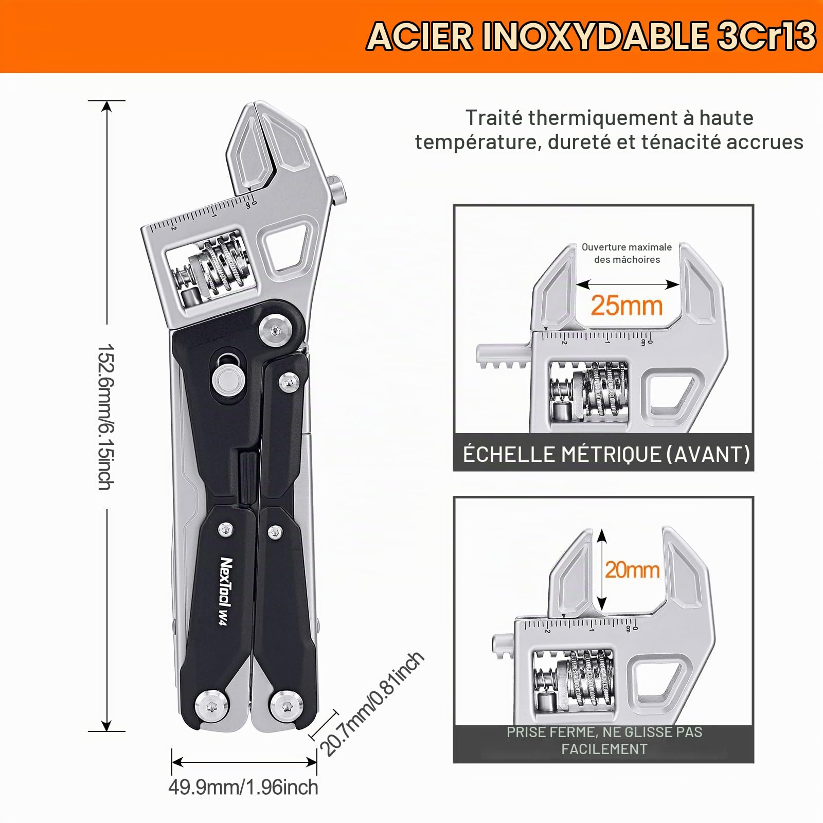 NexTool W4 Clé Multifonction à Cliquet Réglable, Outil EDC Pliable 11 en 1 avec Pince, Couteau, Scies, Tournevis, Idéal pour Camping, Randonnée, Bricolage, Cadeau pour Homme