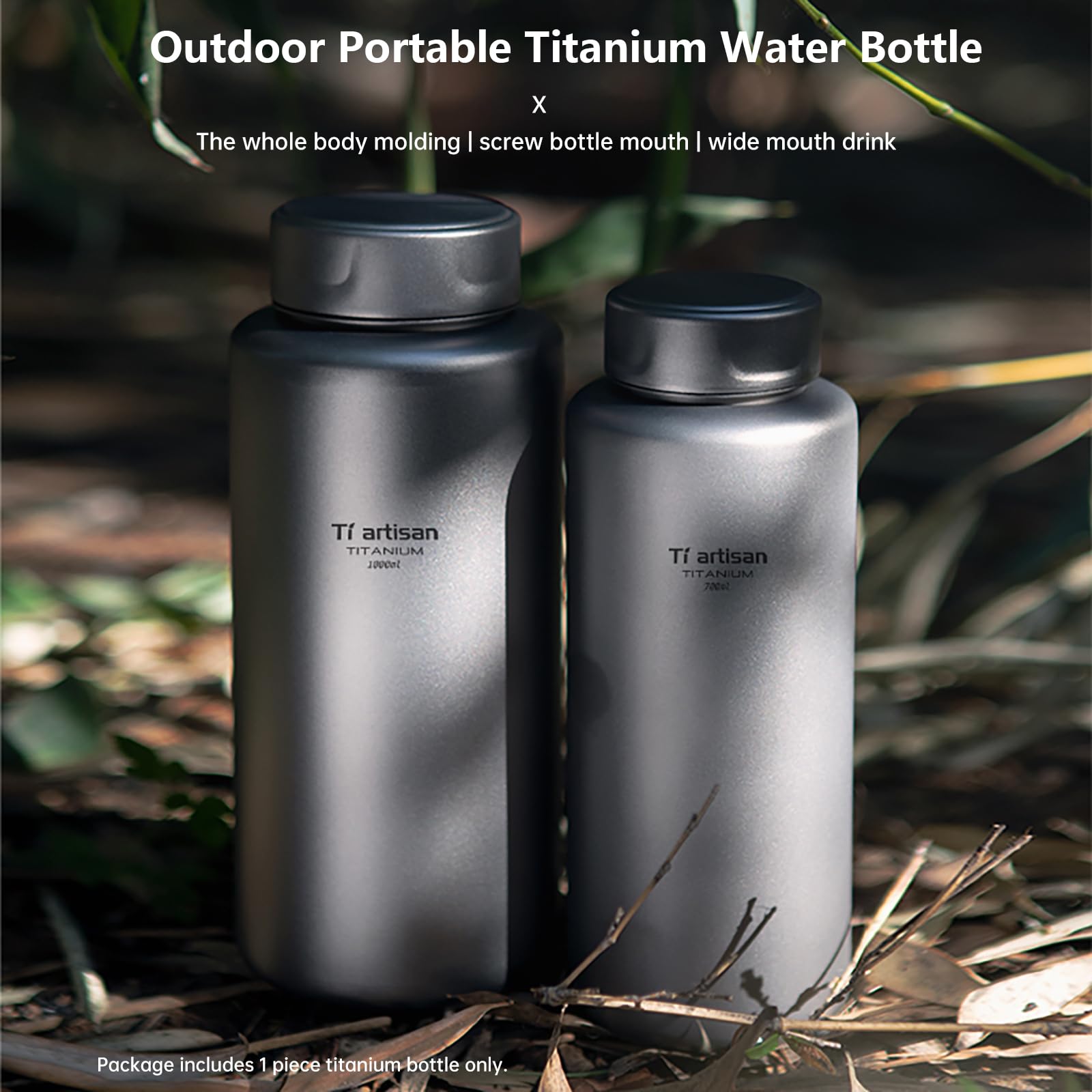 Ti artisan Butelka sportowa z tytanu na wodę 1000 ml 34 uncje/700 ml Ultralekka, szczelna do biwakowania na zewnątrz i wędrówek (1000 ml (33,82 uncje płynu))