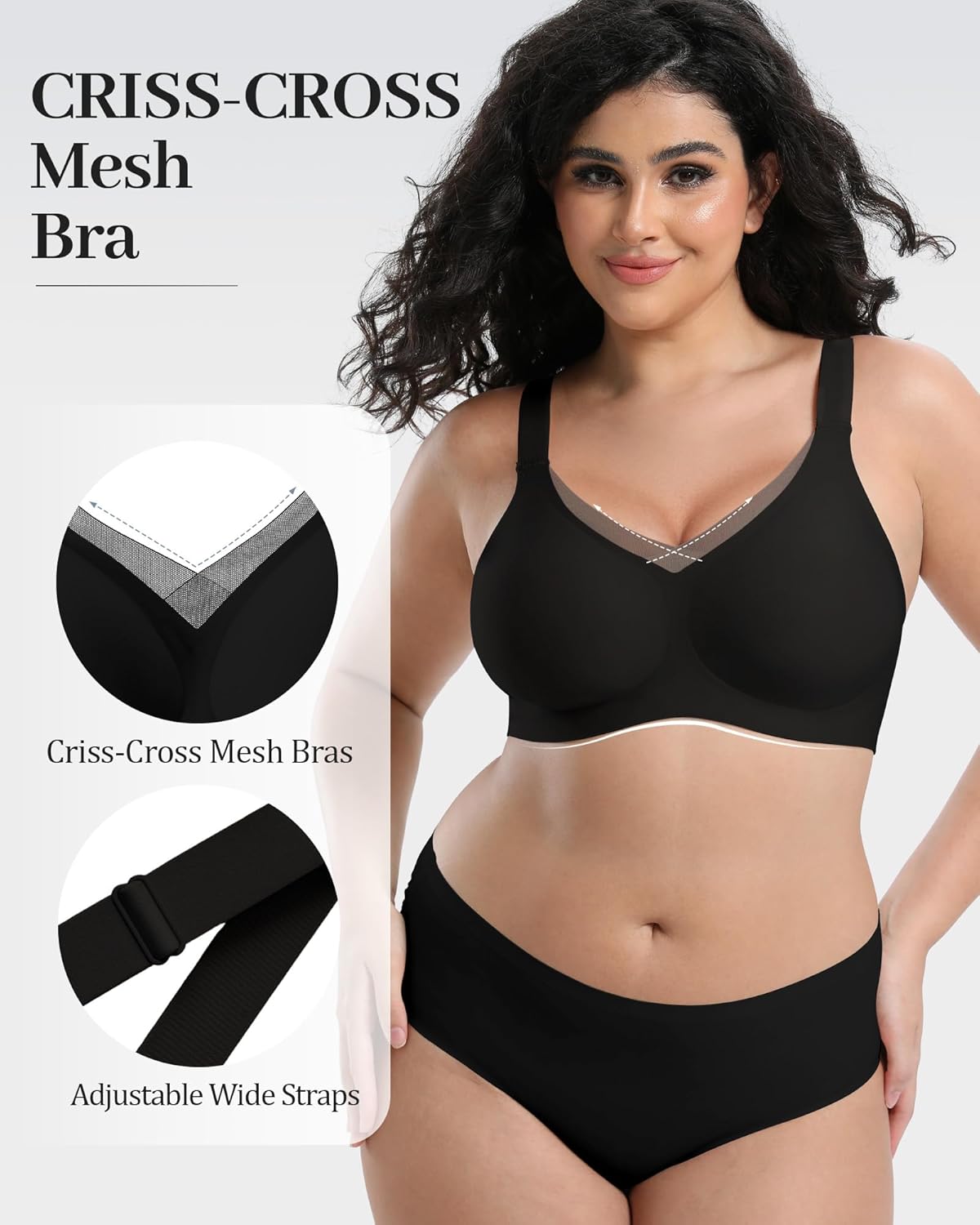 Gailife Womens V Mesh Wireless Bras for Women Full Coverage Seamless Padded Bras No Underwire T-Shirt Bra Bralette - Image 4