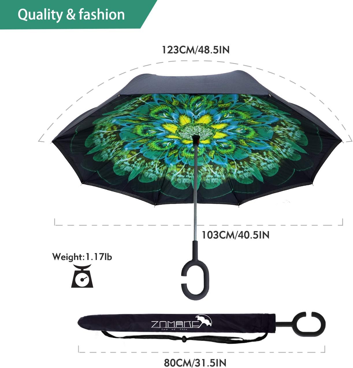 ZOMAKE Inverted Umbrella, Double Layer Reverse Umbrella Large Upside Down Umbrella with UV Protection, Windproof Inside Out Umbrella for Women with C-Shaped Handle