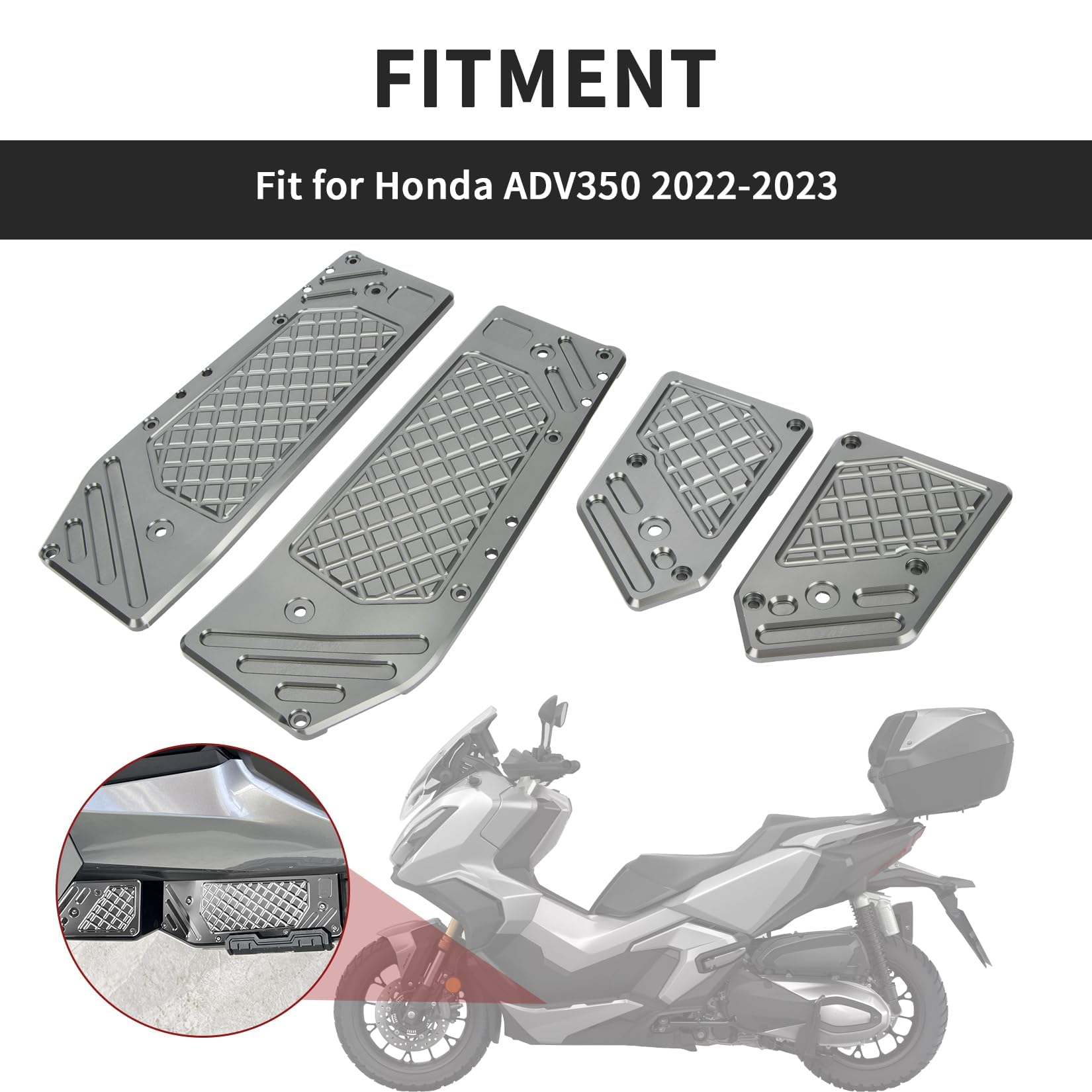 Poggiapiedi anteriori per ADV 350 2022 2023 2024 2025, PSLER Pedale del Piede del Conducente Accessori Decorativi in Alluminio CNC per Moto(Titanio)