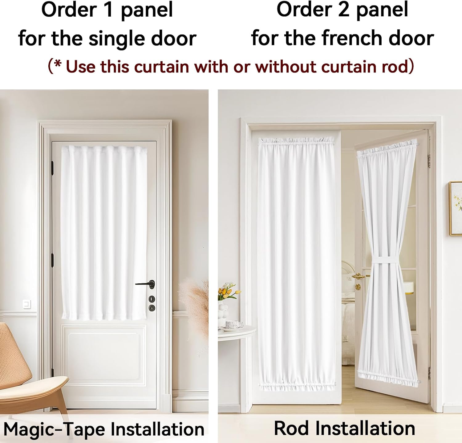 Vatge Front Door Sidelight Curtains with Magic Tape - 12x72 Door Window Covering, 50% Sunlight Blocking French Curtain, 1 Panel, W12 x L72, Pure White