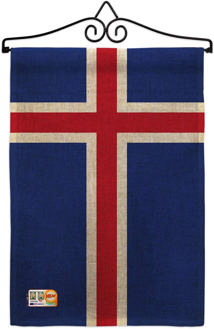 Iceland Garden Flag Set with Stand Regional Nationality Nation International World Country Particular Area Small Decorative Gift Yard House Banner Double-Sided Made In USA 13 X 18.5
