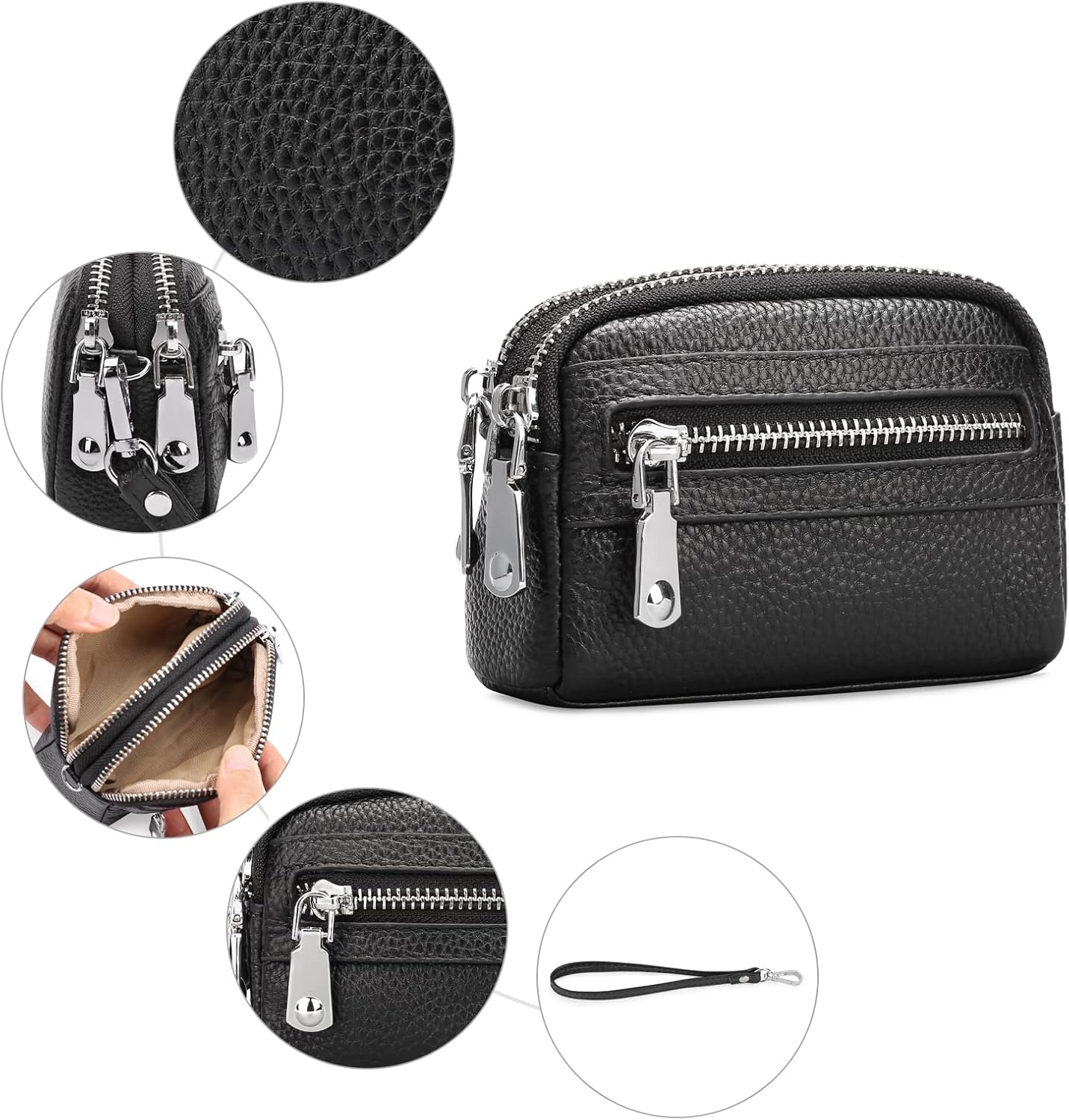 SENDEFN Coin Purse for Women Leather Wristlet Double Zip Around Small Change Pouch - Image 3