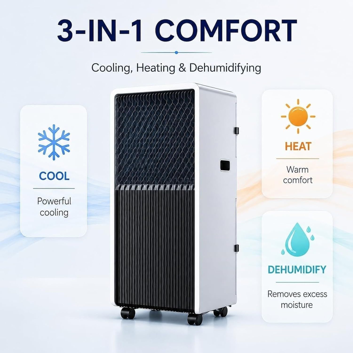 Aire Acondicionado Portátil 12000 BTU 3-en-1 Frio Calor Deshumidificador, Compresor Rapido, Funcionamiento Silencioso 50-60 dB, Temporizador, Facil Instalacion