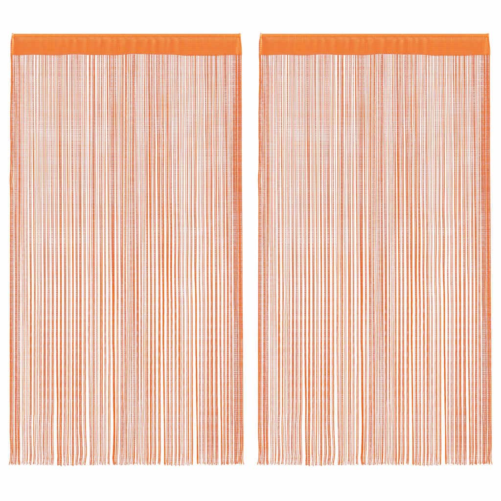 Vidaxl Orange String Curtains 2 Pcs 140X250 Cm, Fringe Curtain, Rod Pocket Curtain, Room Divider, Door String Curtain, Thread Curtain