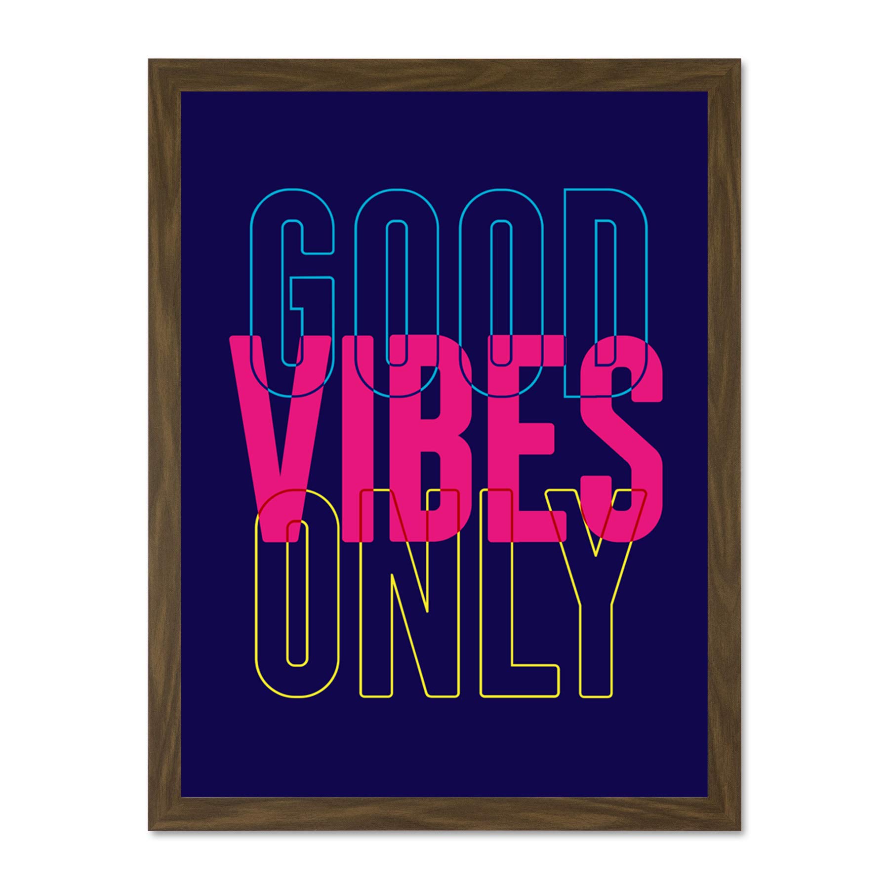 Wee Blue Coo Positivity Good Vibes Only Typography Large Framed Art Print Poster Wall Decor 18x24 inch