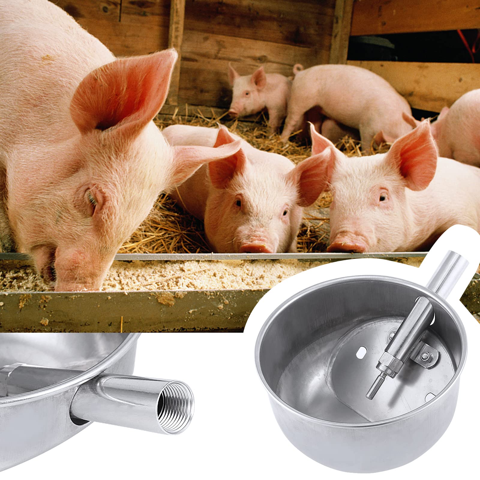 Paquete de 2 bebederos automáticos de acero inoxidable con pinza de agua de 1/2 pulgada, bebedero de ganado para lechones, cabras, ovejas y otros animales de granja