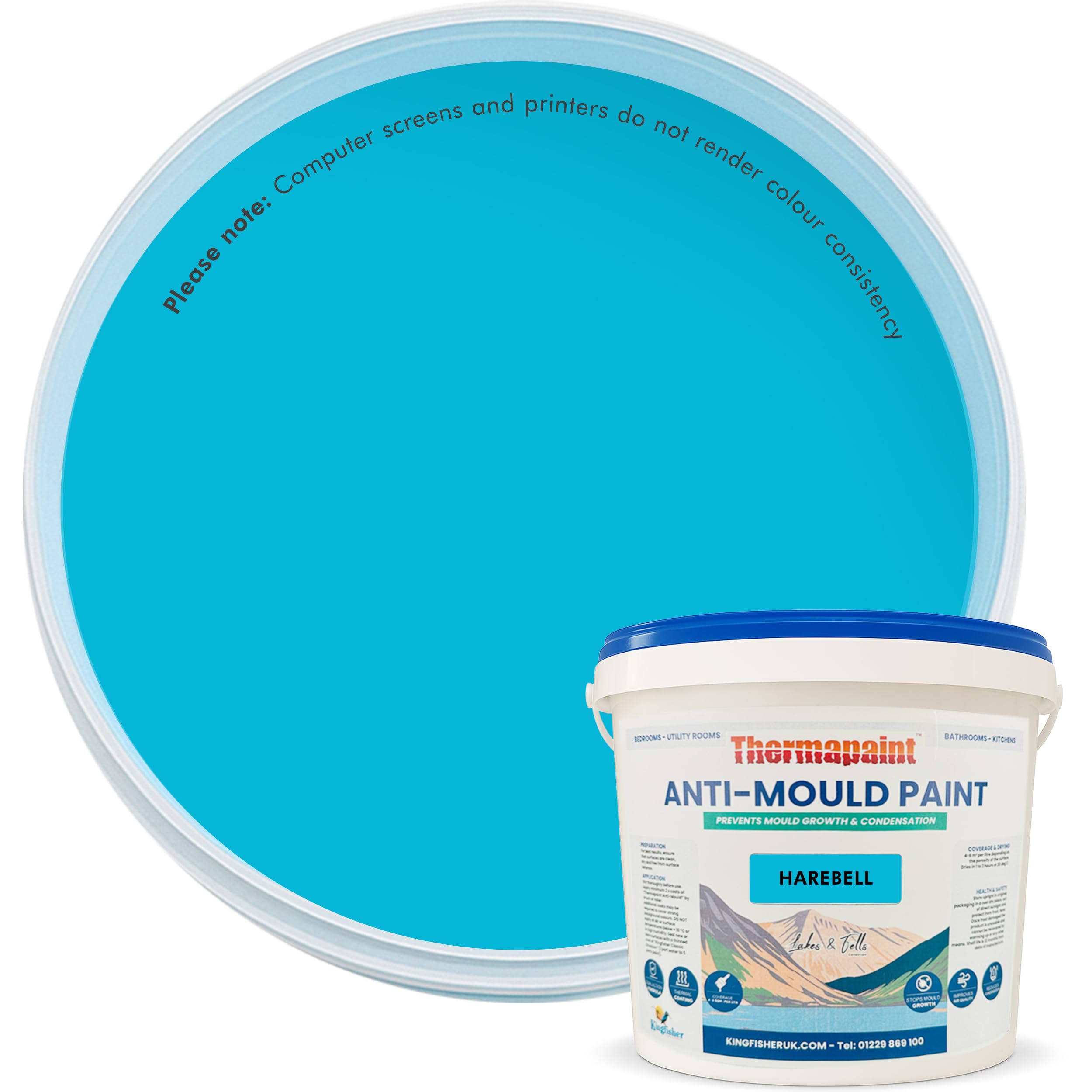 Kingfisher Thermapaint Anti Mould Paint with Active Fungicide 2.5L | Mould & Moisture Resistant Emulsion Wall Paint for Kitchens, Bathrooms & More | Waterproof & Washable | Harebell