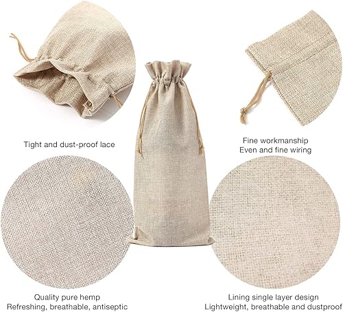 Miniatura 3 de 10 bolsas de arpillera para vino con cordón naranja, bolsas de yute para botellas de vino, para bodas, cumpleaños, Navidad, almacenamiento en el