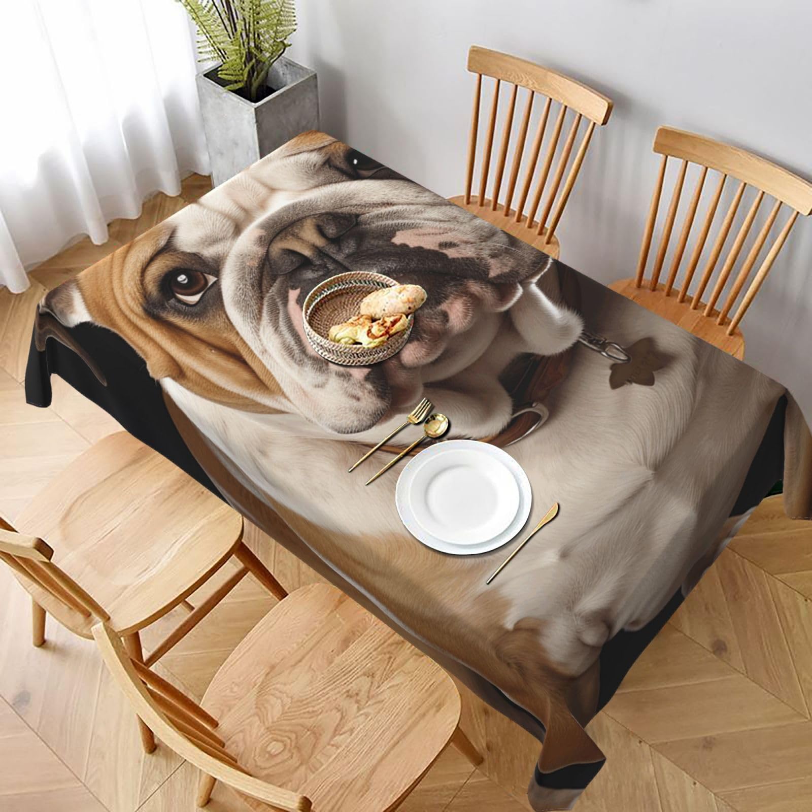 MXDLKSWPOH Table Cloths for Rectangle Tables 152x228 cm Waterproof Farmhouse Table Cloth English-Bulldog Tablecloths Washable Wrinkle Free Table Cover for Dining Table Weddings Party