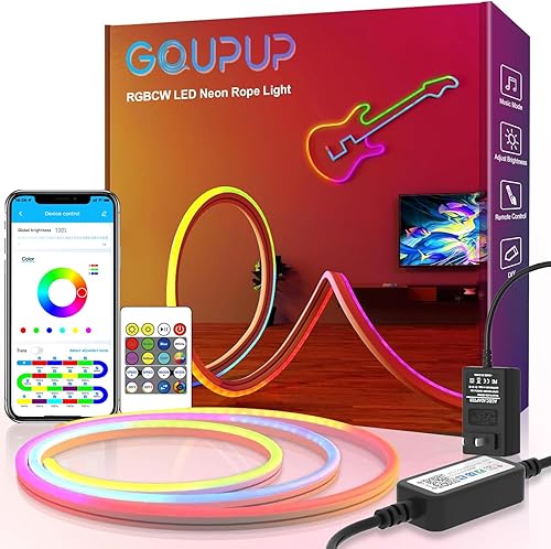 GUPUP Tira de luces de neón LED RGBCW de 9.8 pies, impermeable, IP65, diseño de bricolaje, sincronización de música, persecución de color, disponible en Yaxa Colombia