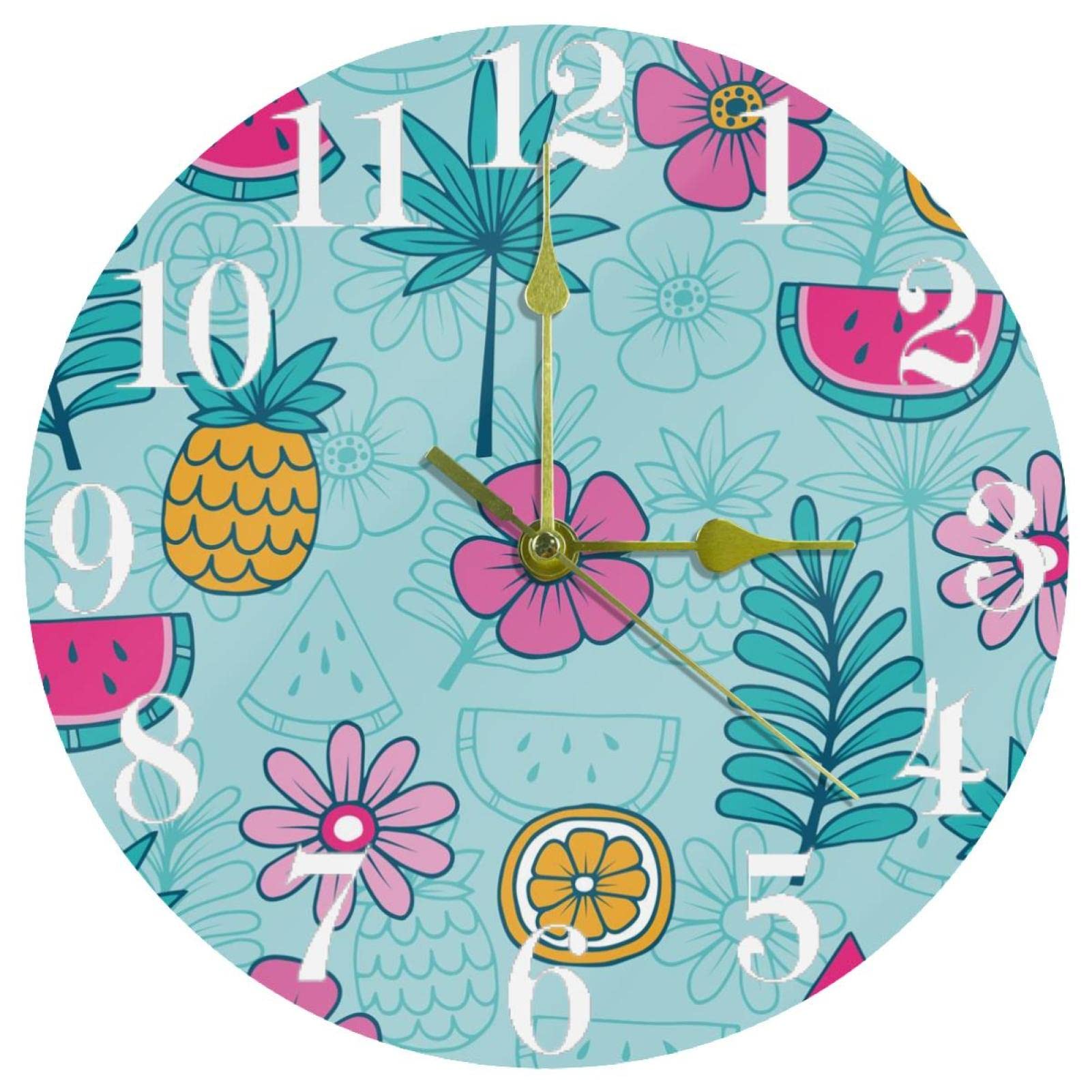 Horloge murale ronde à quartz suspendue : pendule tropicale pour école