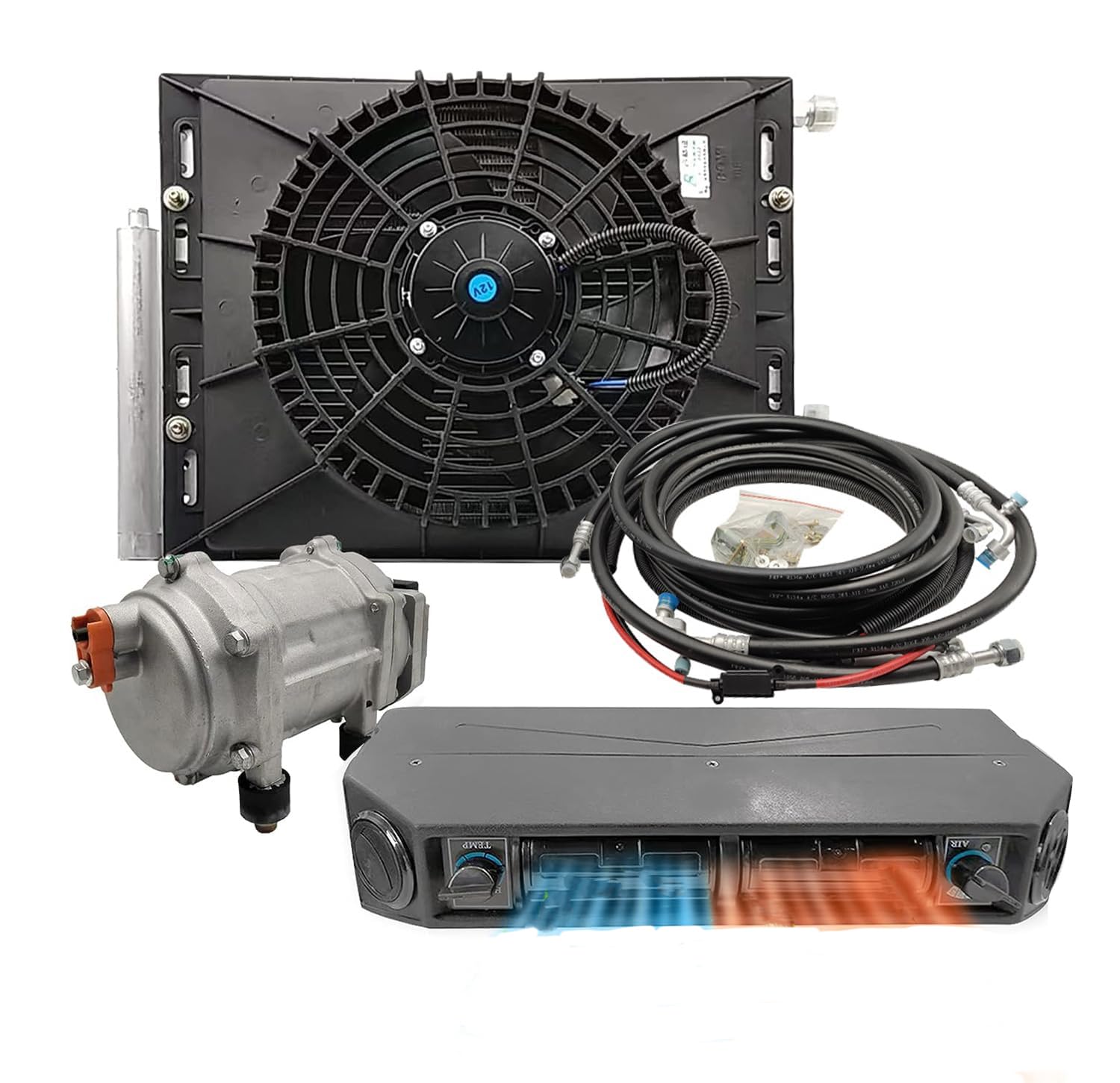 Kit condizionatore d'aria sotto il cruscotto per auto 12V – AC di raffreddamento universale per furgoni, camper, camion, motorhome, barche e autobus – Soluzione compatta per climatizzazione auto