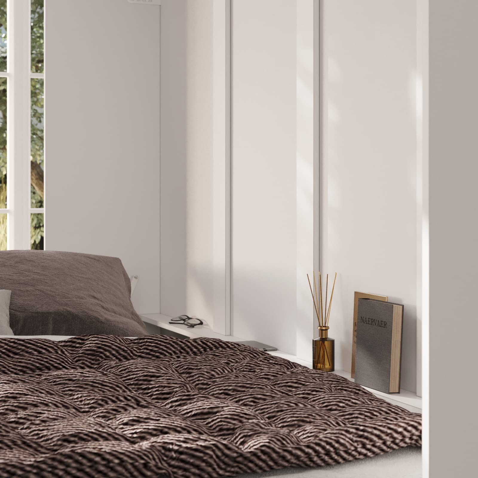 SMARTBett Set Letto a Scomparsa Classico Orizzontale 160x200 con 2 Comodini Bianchi