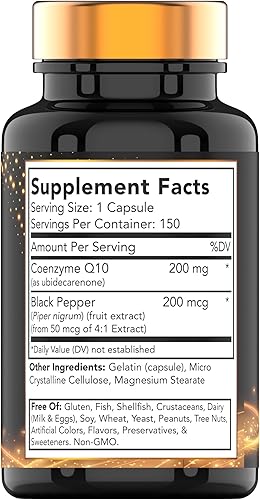 Miniatura 2 de tnvitamins CoQ-10 200mg - 150 cápsulas con extracto de pimienta negra  Suministro de 5 meses  Potente antioxidante libre de radicales  Cápsulas de