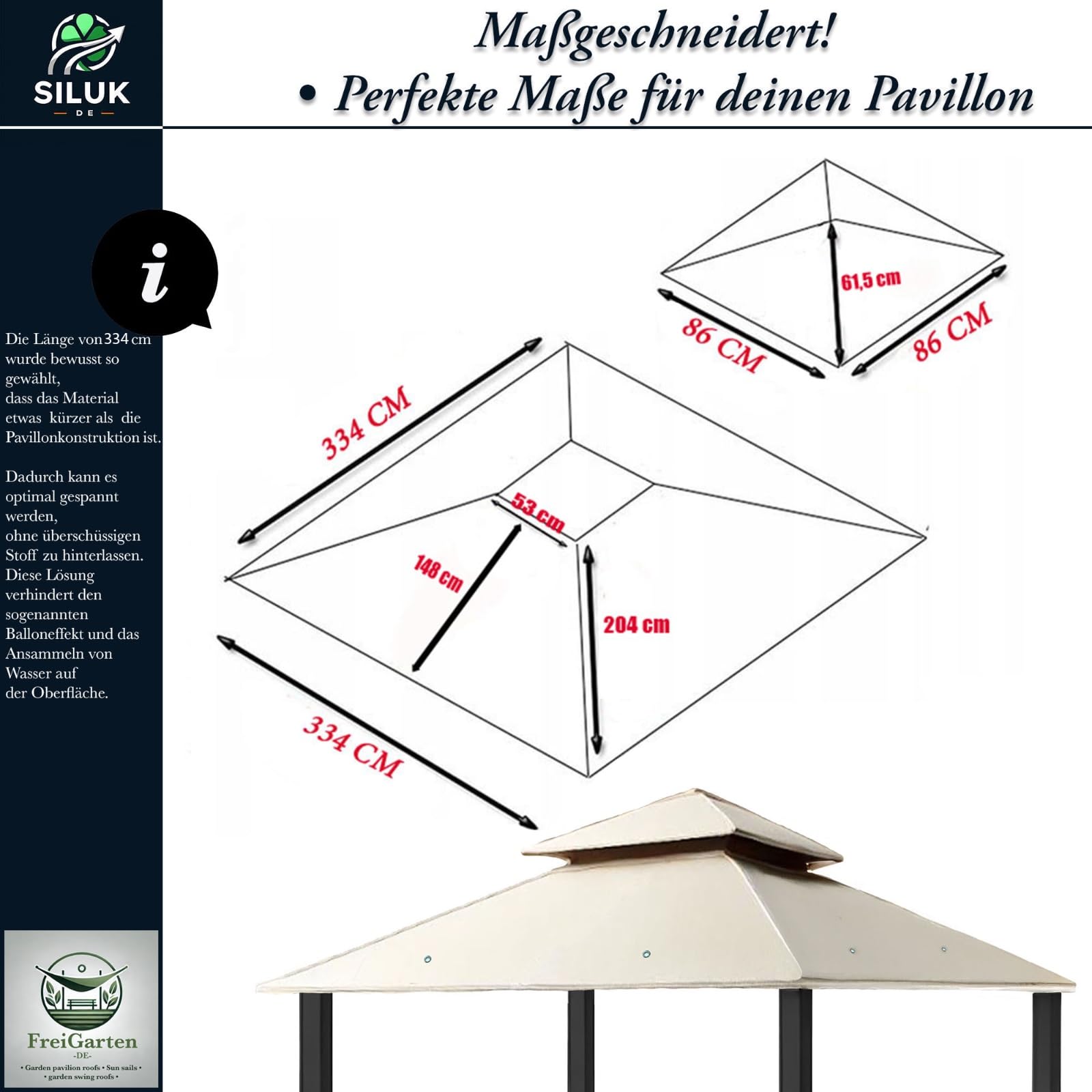 Toit de rechange pour pavillon 334 x 334 cm, sable ancien, résistant à l'eau, matériau : Panama PCV Soft 370 g/m², extra fort, modèle 10 (beige)