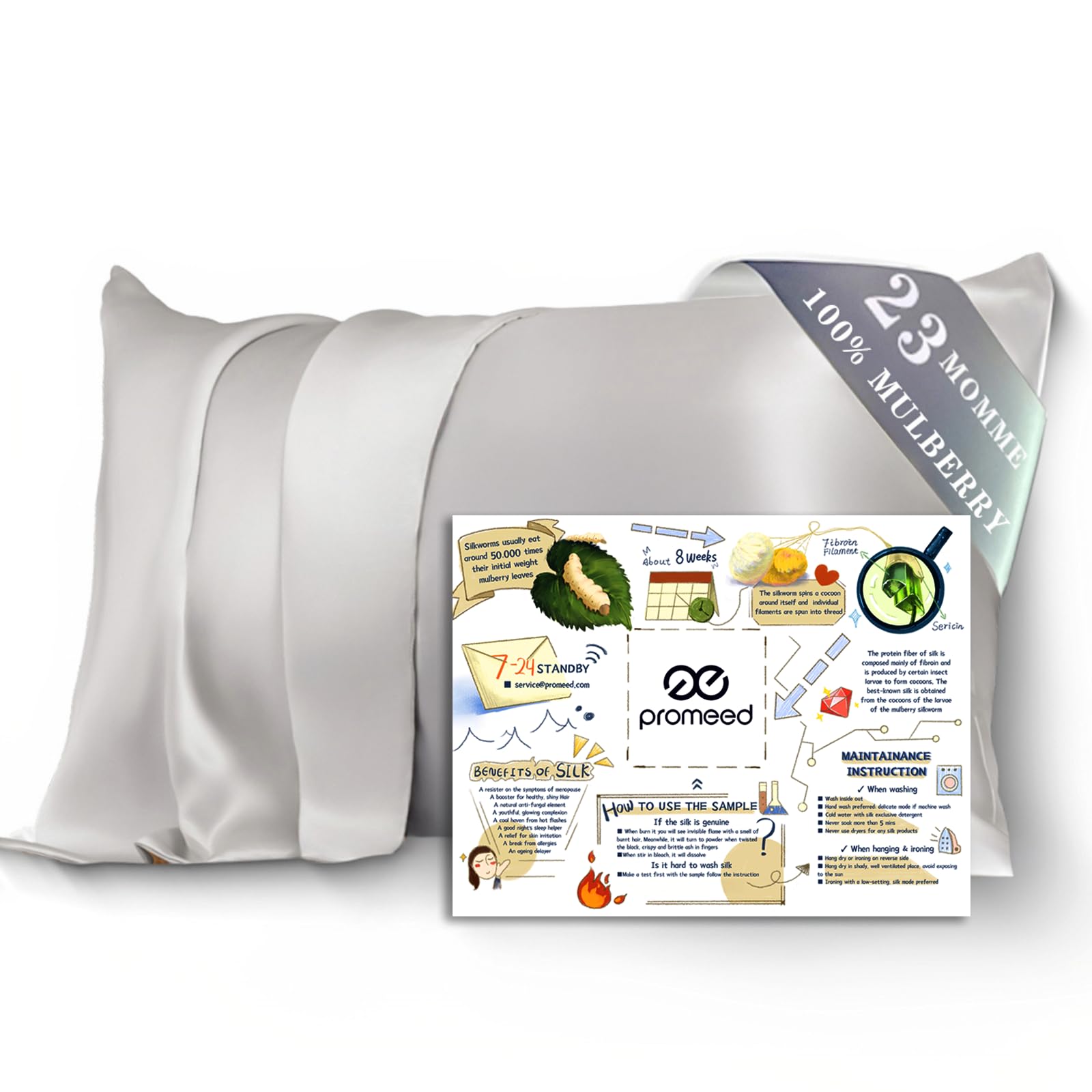 PROMEED 100% Mulberry Toddler Silk Pillowcase for Baby Hair and Skin, Premium Grade 6A+ 23 Momme Travel Silk Pillow Cases 13 x 18 with Free Laundry