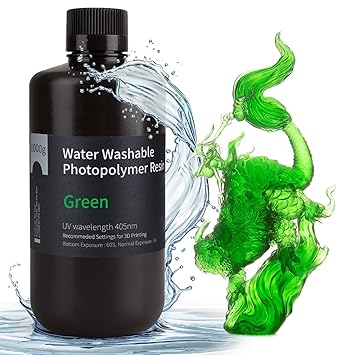 ELEGOO Water Washable 3D Printer Resin LCD UV-Curing Resin 405nm Standard Photopolymer Resin for Mars Saturn Jupiter MSLA DLP LCD 3D Printing 1000Gram Clear Green