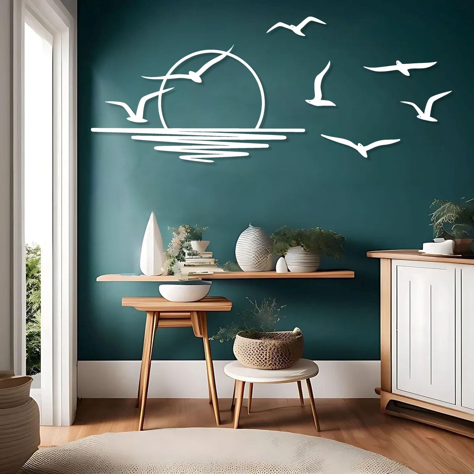 Sunrise and Seagulls Metal Wall Art, Sun and Seagulls Wall Decor, Metal Sun Wall Hanging, Sunrise Wall Art, Birds Wall Sign, Minimalist Line Art,