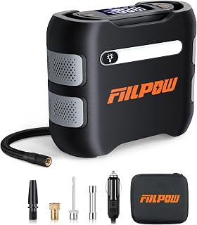 FIILPOW Air Compressor Tire Inflator Portable Air Pump for Car Tires 12V DC Auto Tire Pump with Digital Display, 150 PSI with Emergency LED Light for Car, Motorcycles, Bicycle and Other Inflatables