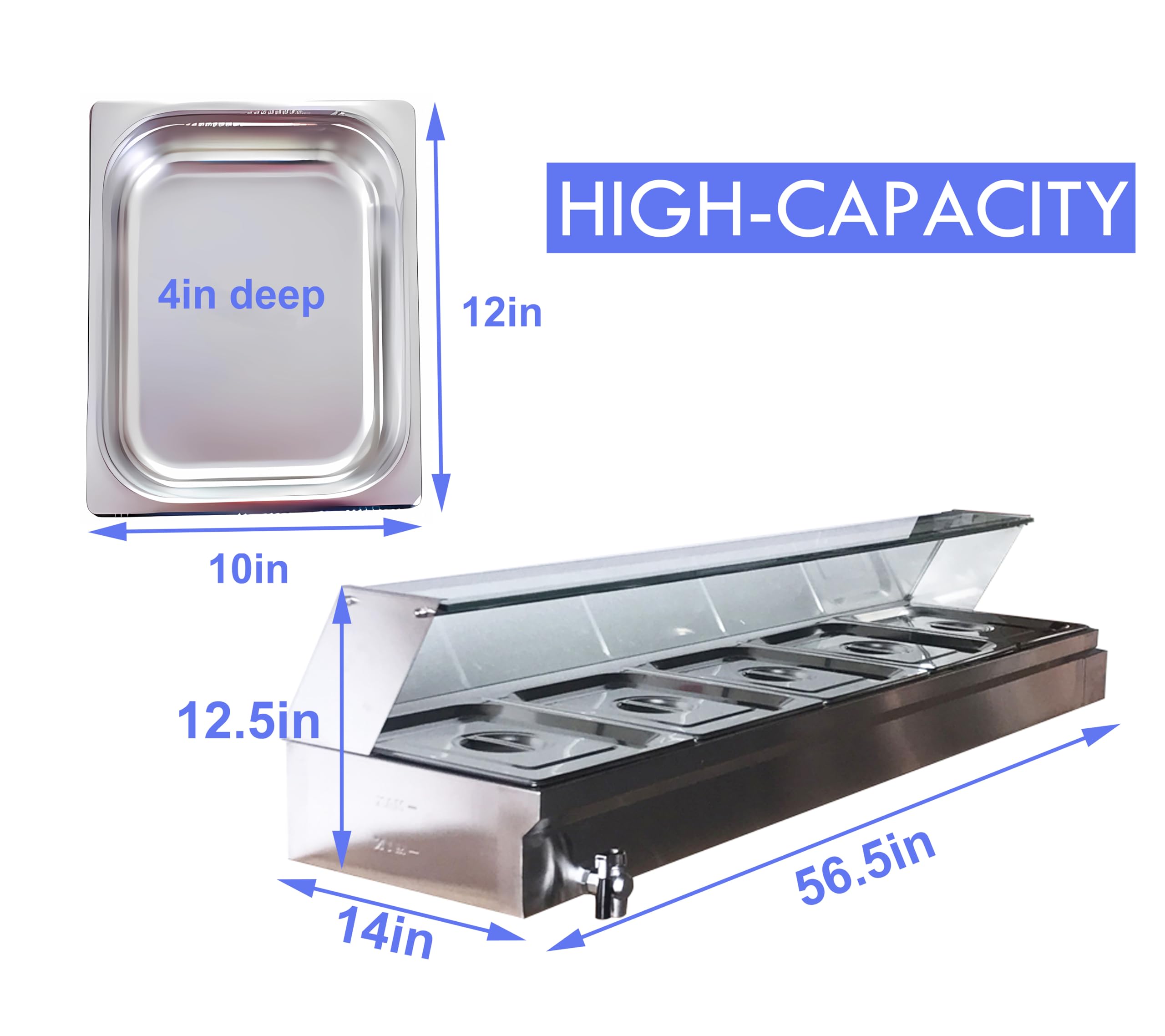 TECHTONGDA 5-Pan Bain-Marie Buffet Food Warmer Electric Steam Heater Stainless Steel Parties Catering Restaurants 1500W