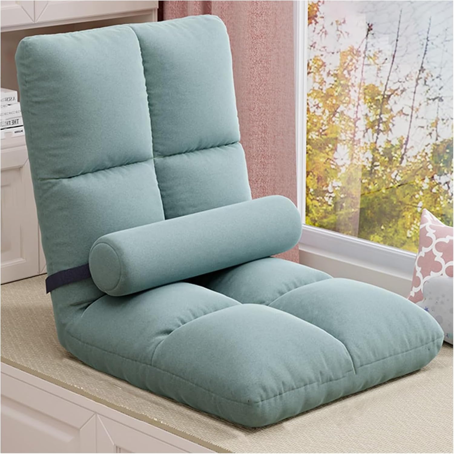 ELEFOCUS Floor Folding Chair, Gaming Sofa Chair with 5 Adjustable Positions, Portable Padded Lounge Chair with Backrest(Color:B)