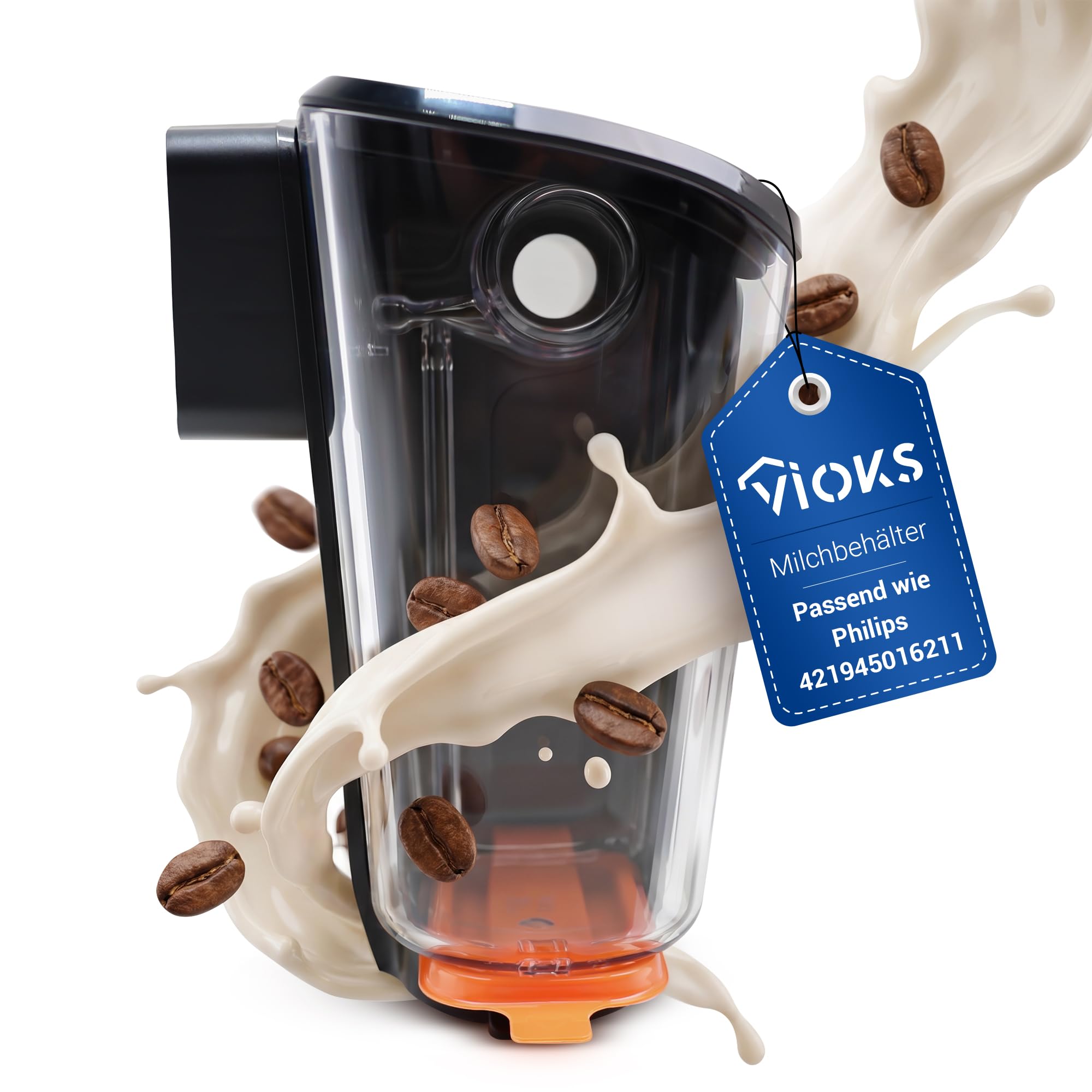 VIOKS Milchkaraffe Kaffeevollautomat Ersatz für Phіlips 421945016211 | Milchbehälter Milchkanne Milchtank, C-Version mit Deckel, ersetzt CP1199/01, für LatteGo 2200 3200