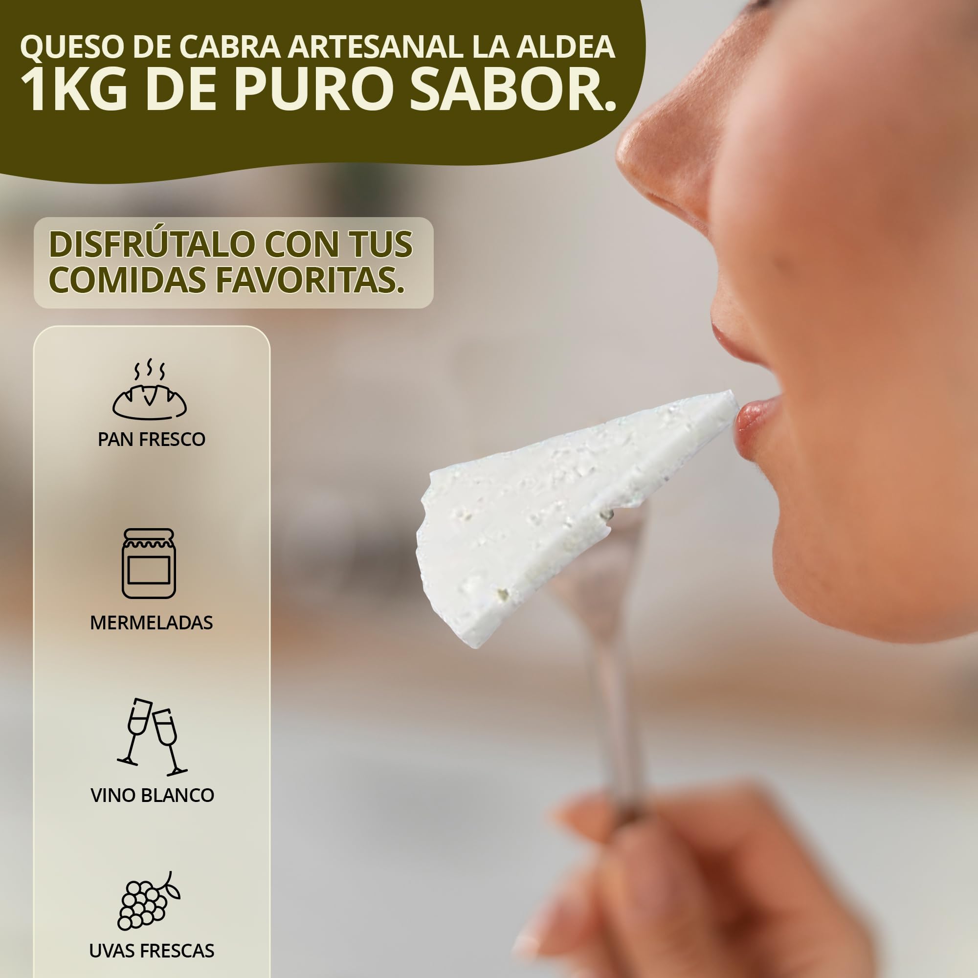 Queso Artesano de Cabra Tierno 1 kg - Queso Castilla-La Mancha para Ensalada y Tapas