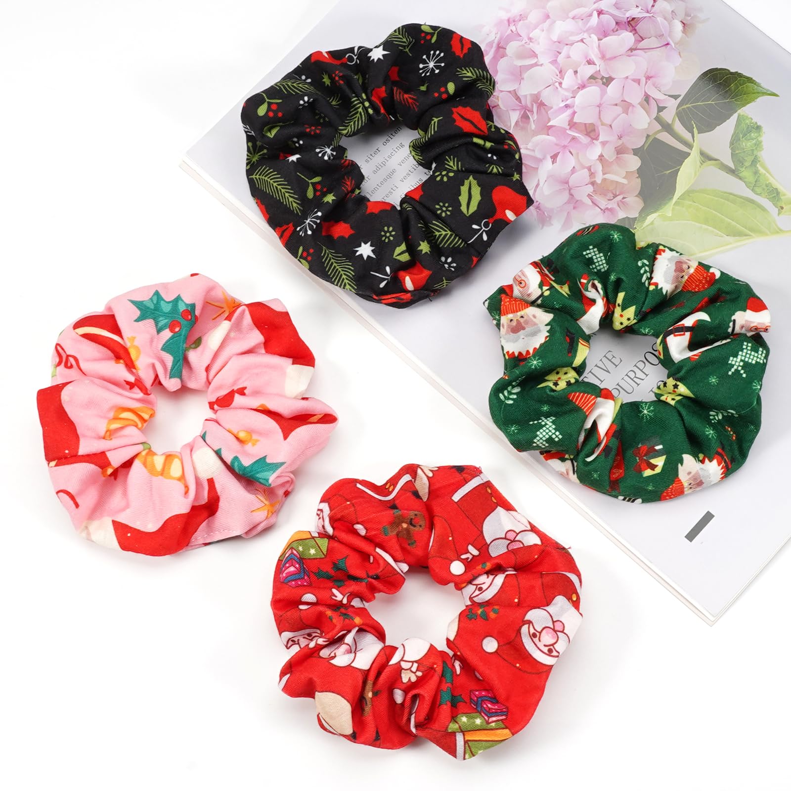 Coleteros para el pelo de Navidad para mujeres y niñas, color verde y rosa, Papá Noel, muñeco de nieve, campana, copo de nieve, lazos para el pelo, bonitos coleteros elásticos, accesorios para el
