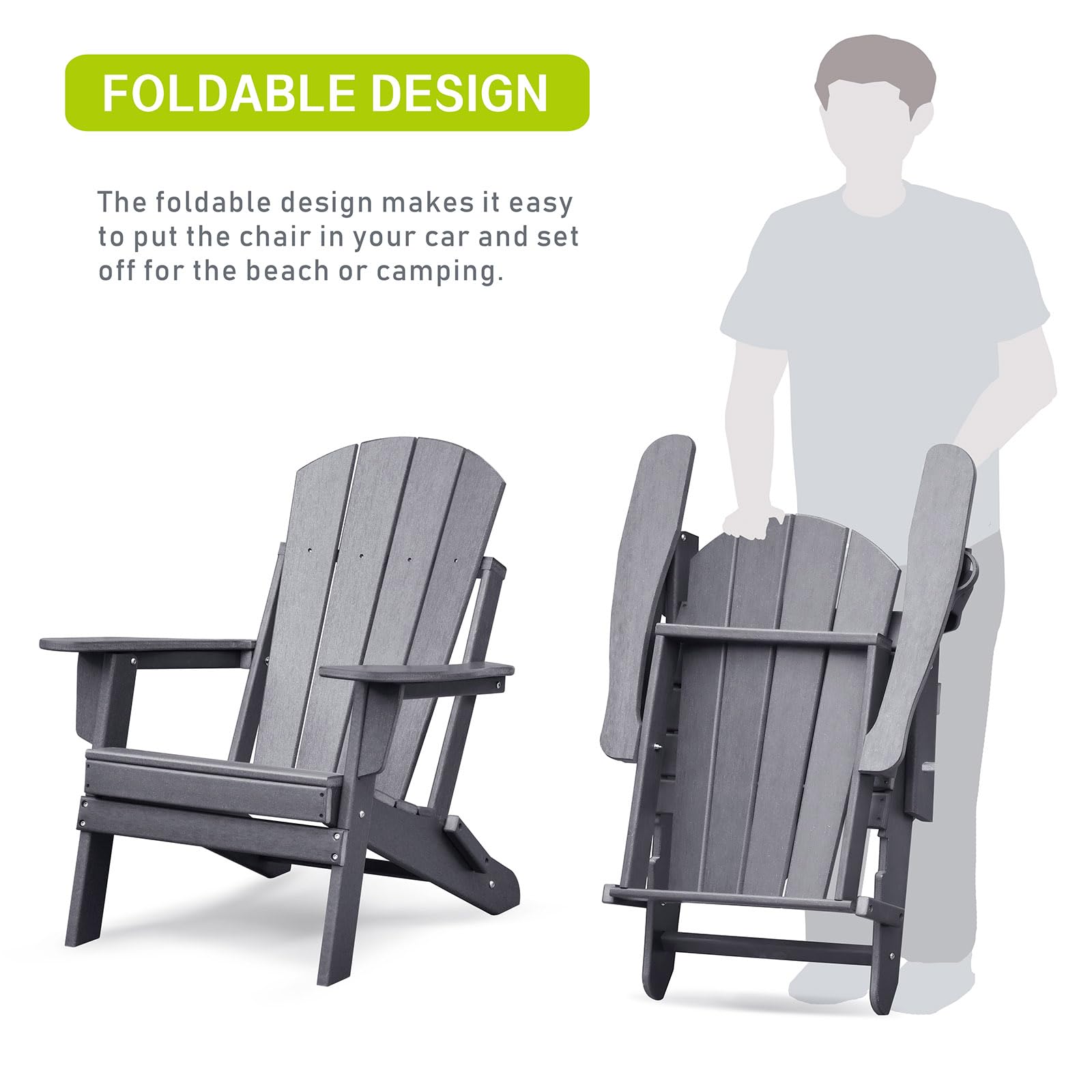 ART TO REAL ATR Adirondack Stuhl mit Getränkehalter,Klappbar Adirondack Chair Kunststoff,Wetterfester Gartenstuhl, Gartensessel aus Outdoor-Stuhl für Garten,Terrasse