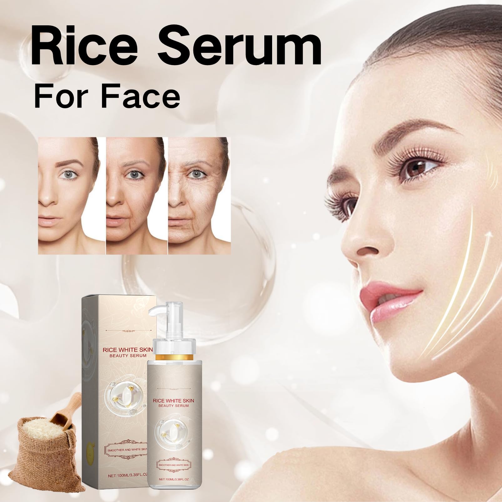 Organic Rice Serum, Anti-Wrinkle White Rice Face Serum - Image 3