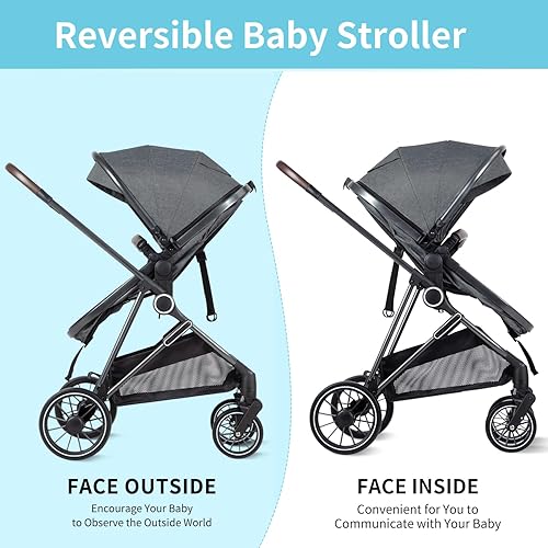 Miniatura 4 de ANNA QUEEN Cochecito de bebé 2 en 1, cochecito plegable de paisaje alto, cochecito reversible, cochecito convertible para bebés y recién nacidos de