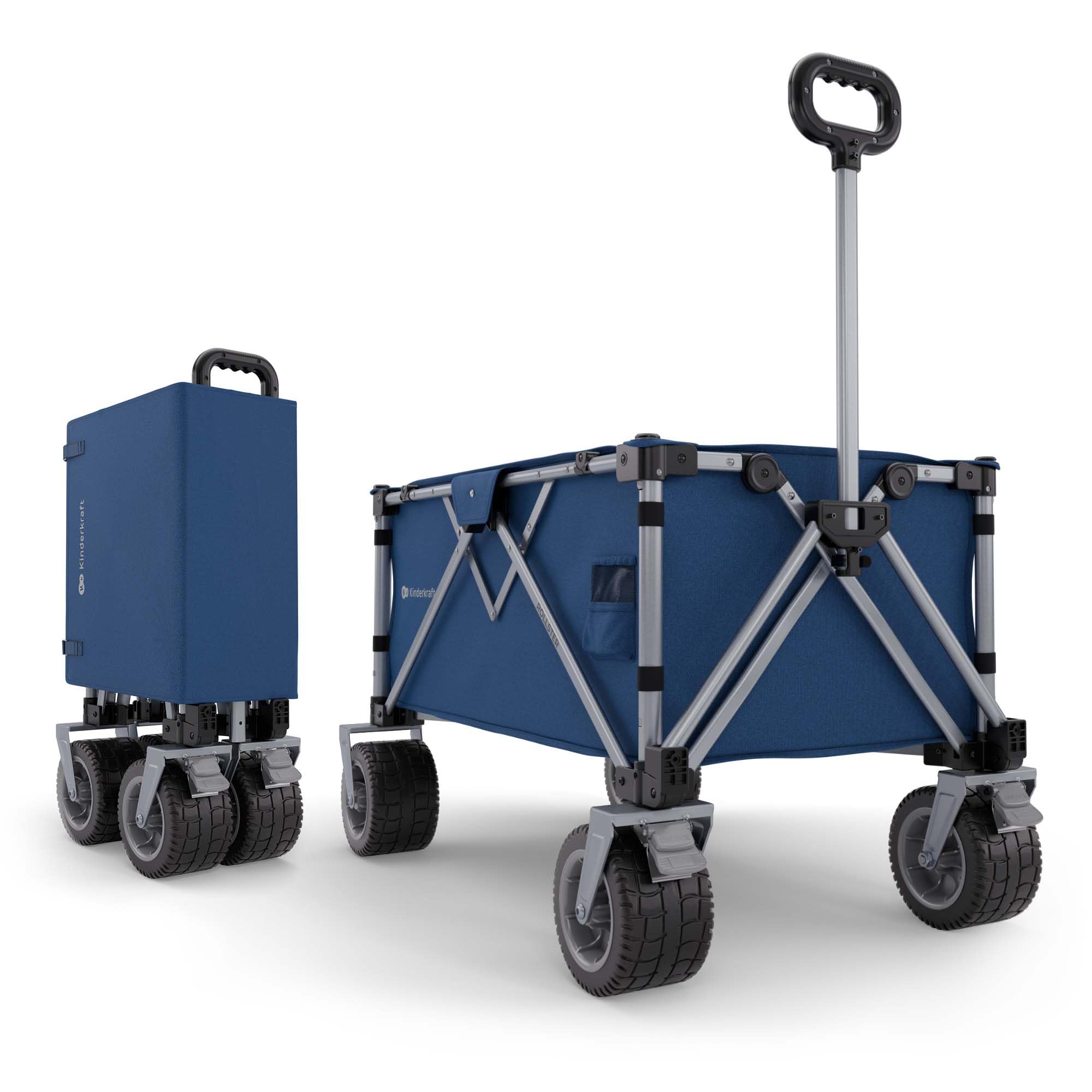 Kinderkraft ROLLSTER carrello pieghevole da trasporto, Capacità 130 litri, 100 kg di portata, leggero 10.3kg, Blu
