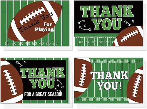 AnyDesign - Paquete de 32 tarjetas de agradecimiento de fútbol con sobres, 4 tarjetas de notas de rugby en blanco, tarjetas de agradecimiento para