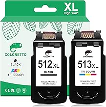 COLORETTO PG-512XL CL-513XL Compatible with Canon Pixma MP270 MP272 iP2700 512 XL 513 XL Ink Cartridge Black and Colour Replacement for MP499 MP252 MP258 MP230 MP280 MX350 for 510 511