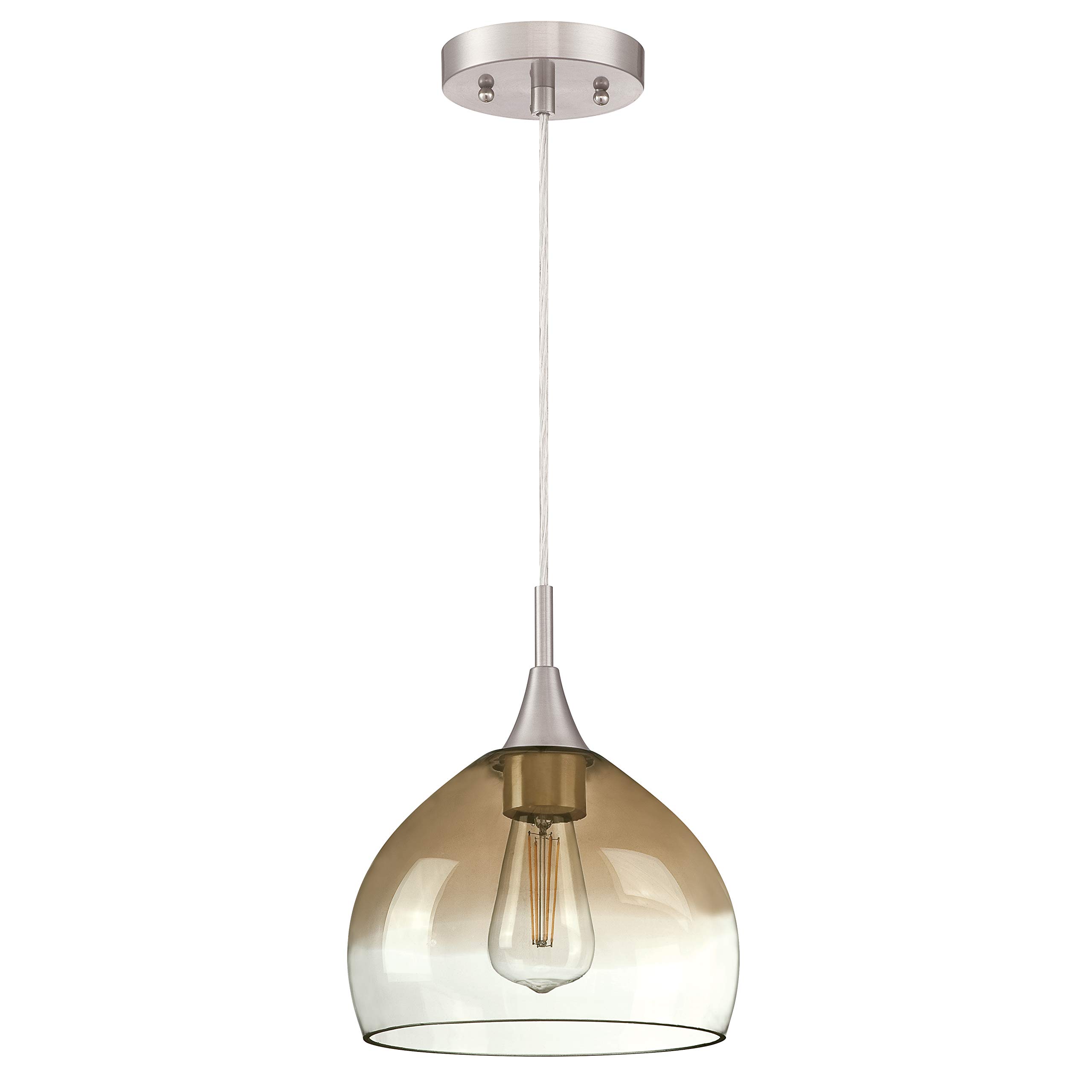Westinghouse iluminación 63669 Lámpara colgante para interiores de un solo brazo, acabado en níquel cepillado con vidrio transparente y ámbar