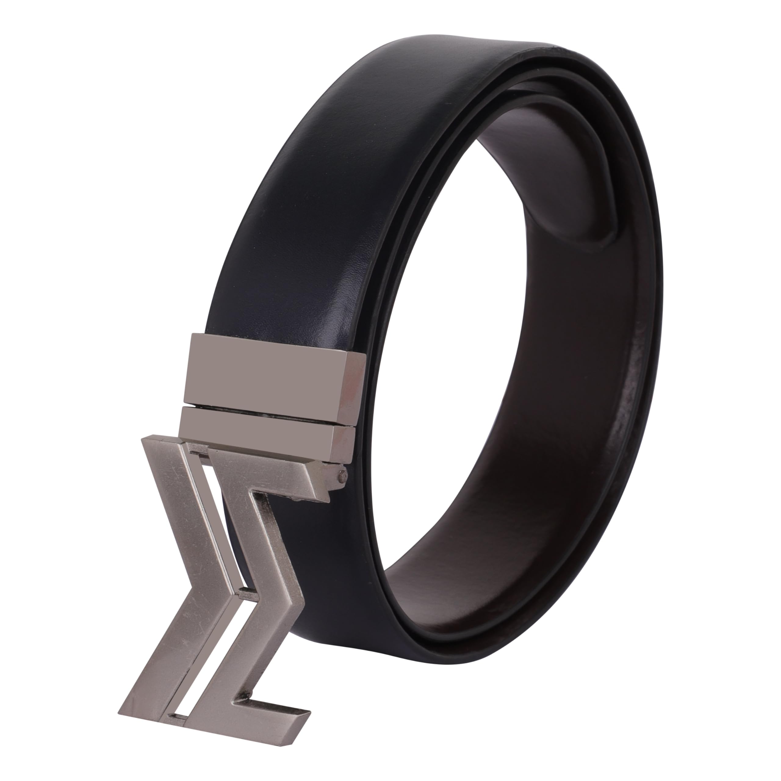 Italian Leather Reversible Belt for Men | Customizable Fit/ 5 Holes/Matte Silver M Logo Buckle/Formal Belts for Men | Handcrafted Leather Belt | Gift for him-picture-24