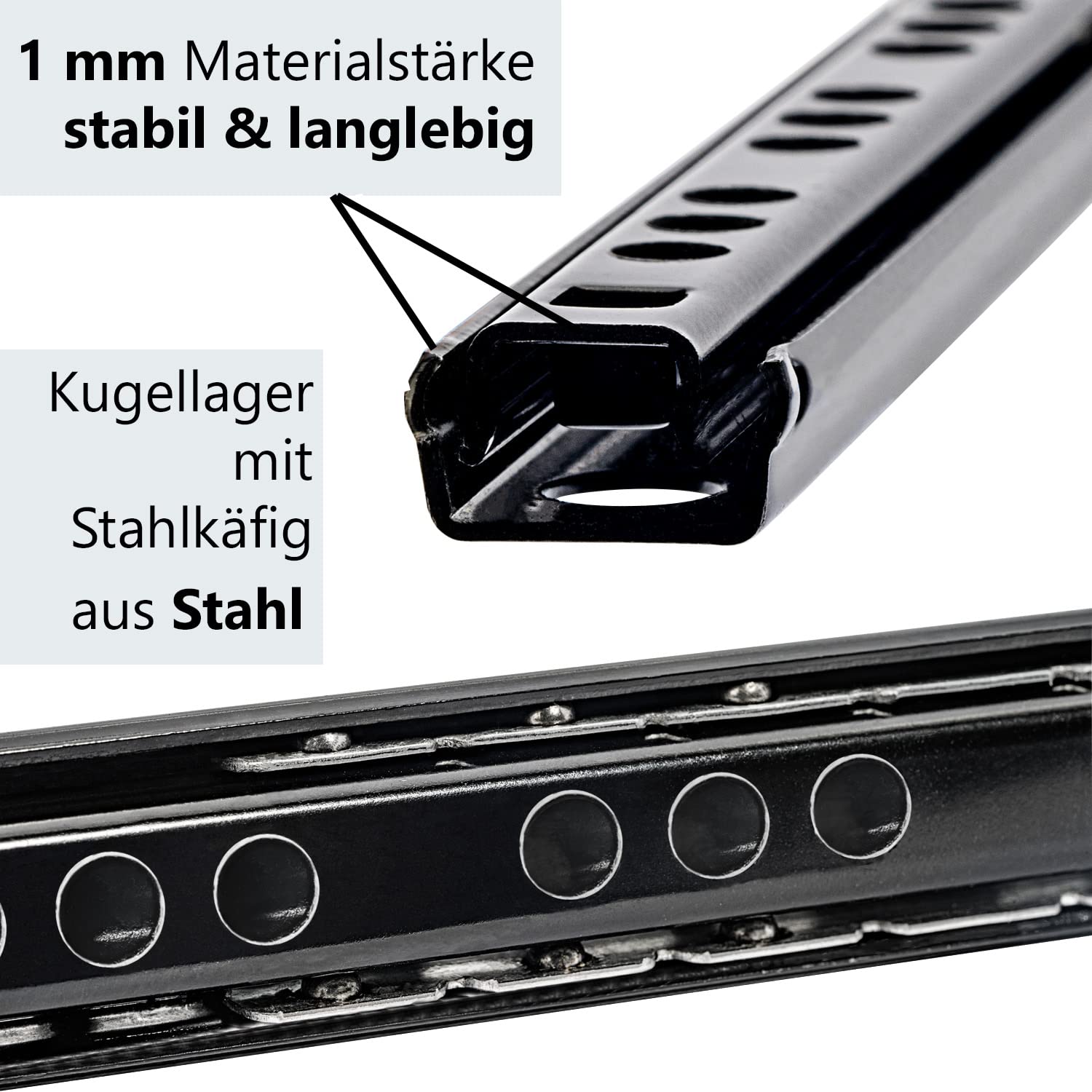 Neuhall Drawer Runners 278 mm Nut Height 17 mm Black (Set of 2) Drawer Runners for Drawers Runners for Drawers Partial Extension Including Screw Set - Image 3