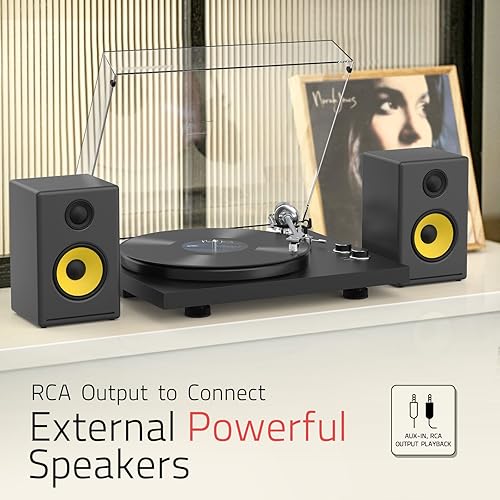 Miniatura 5 de Tocadiscos para disco de vinilo Salida inalámbrica Reproductor de discos Plato de aluminio de accionamiento por correa LP Mesa giratoria de 2