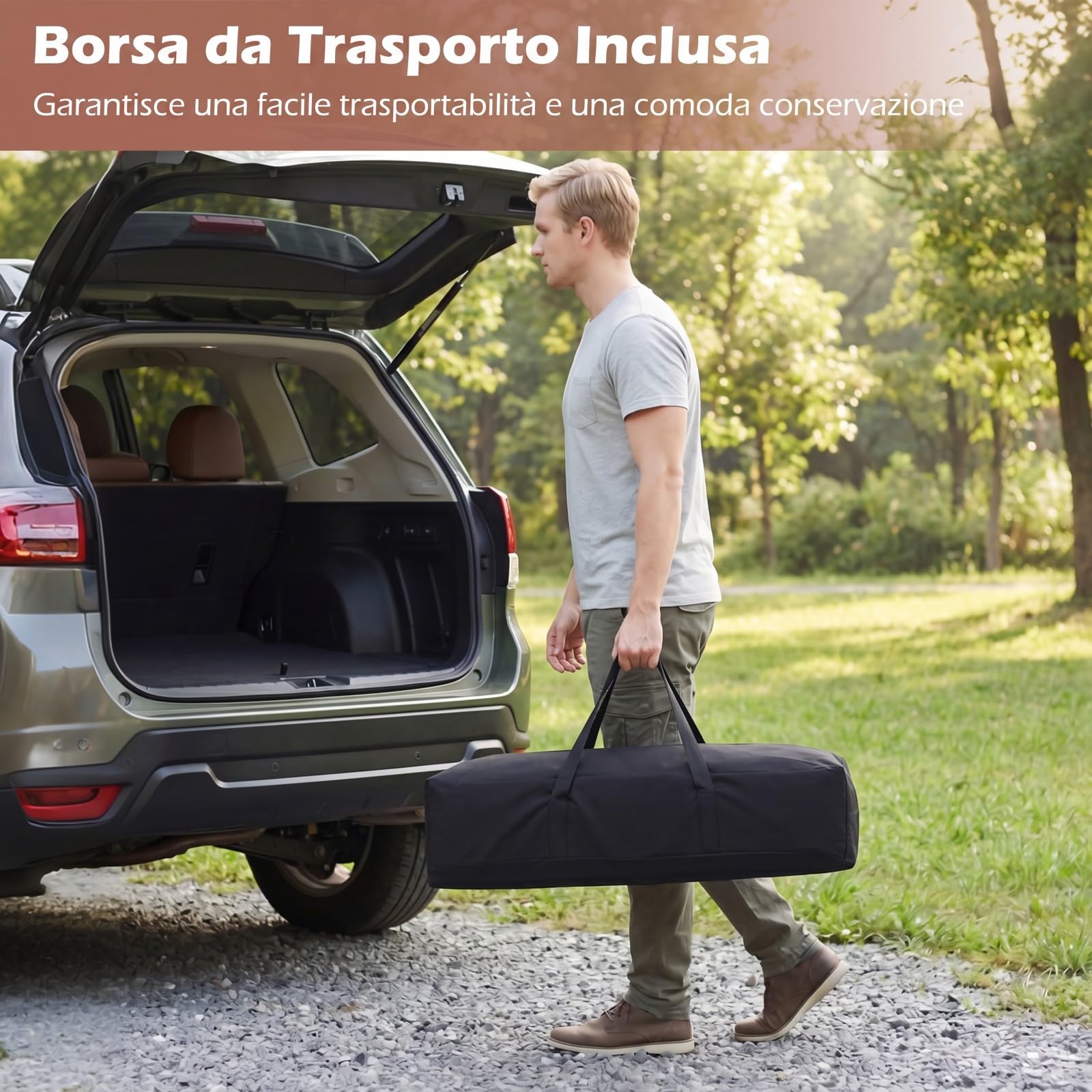 COSTWAY Tavolo da Picnic Pieghevole e Portatile, 122 x 60 cm, Tavolo da Campeggio in Legno Massello a 4-6 Posti, con Piano Arrotolabile e Borsa da Trasporto, per Balcone, Cortile e Mercato (Marrone)