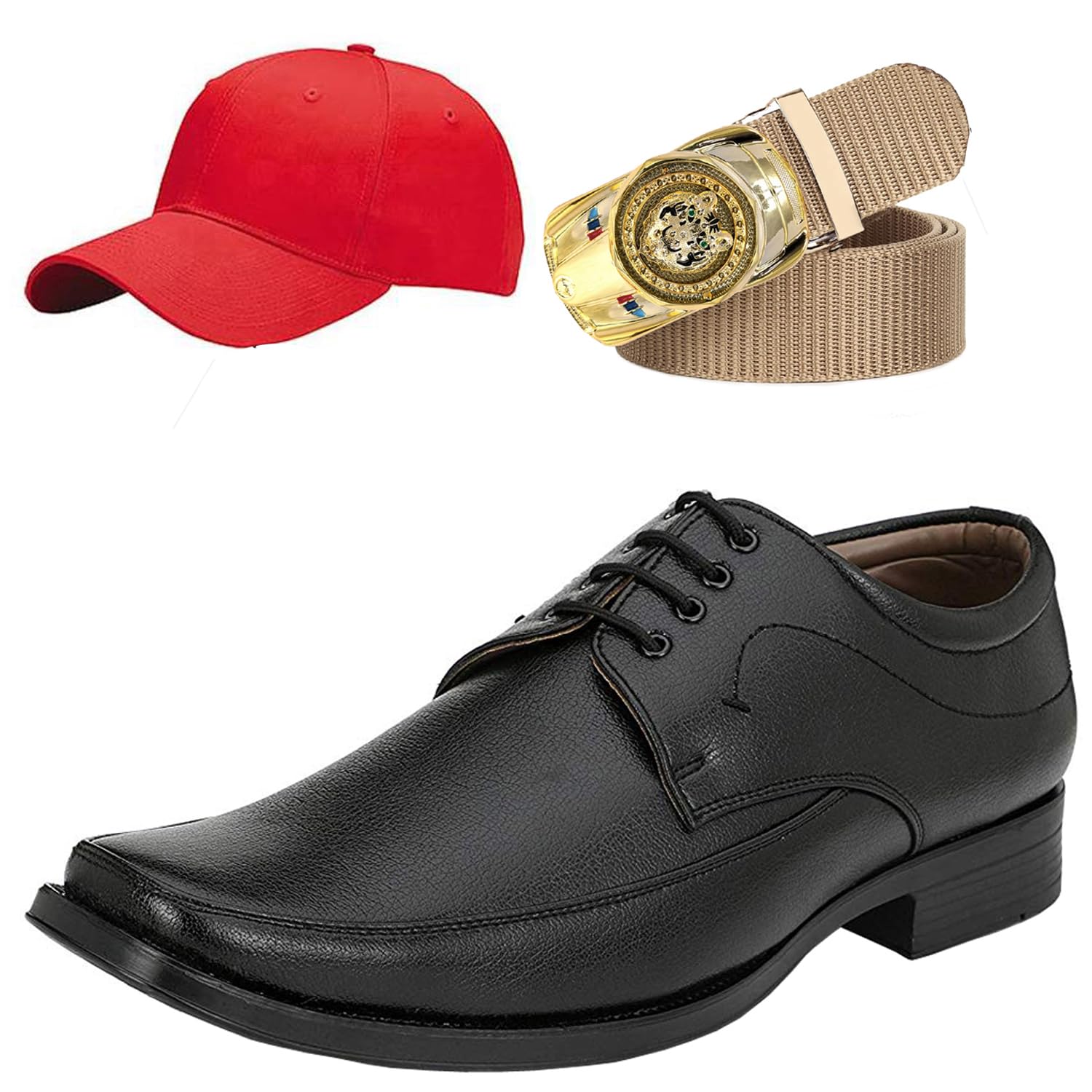 Formal Shoes with Free Base Ball Cap & Free Belt Combo for Men & Boys Black-image-43